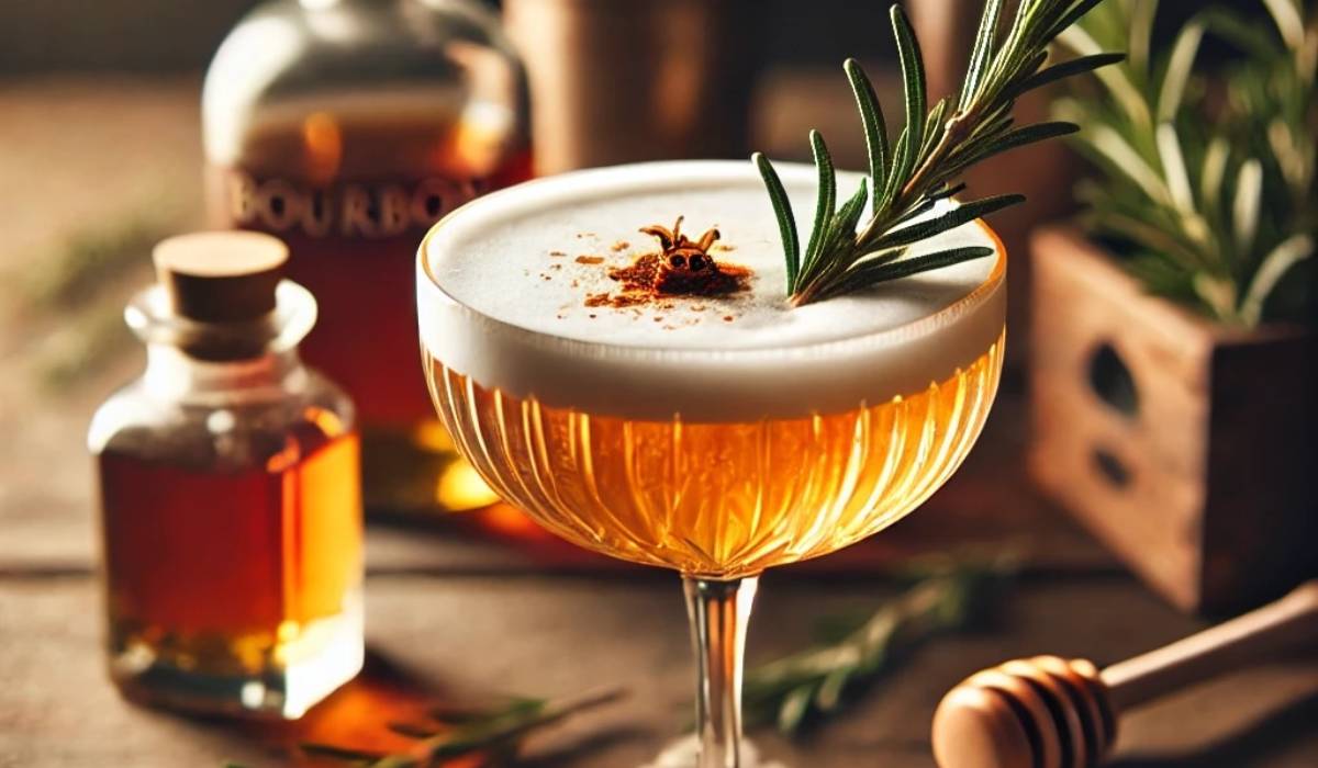Alma Cafe Smokey Bourbon Sour with a Rosemary and Honey Twist.