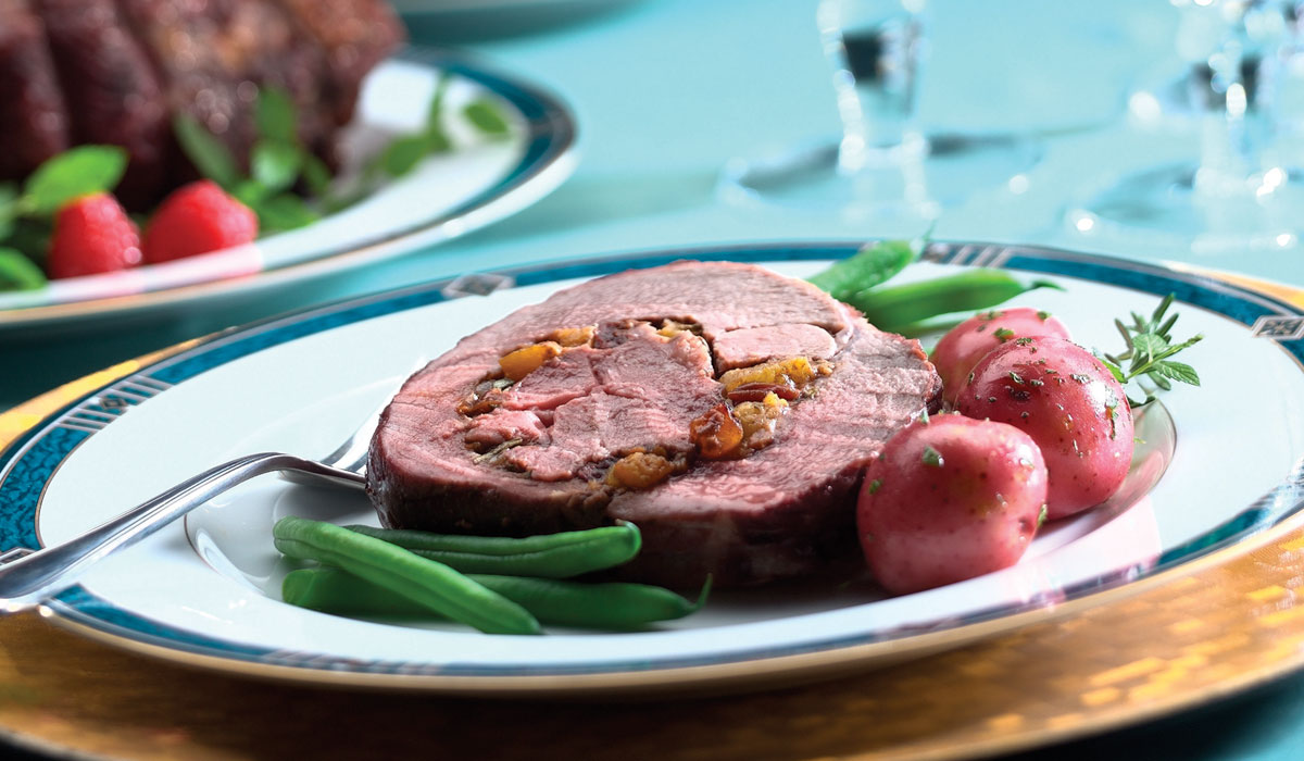 Caramelized American Lamb Toast With Apricot Cranberry Stuffing