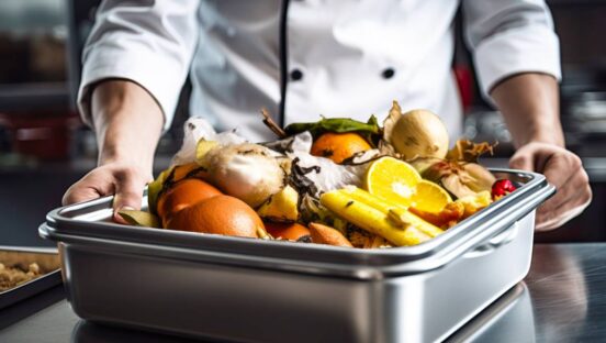 Chef carrying a tray of food .