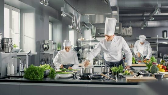 Chefs in a kitchen.