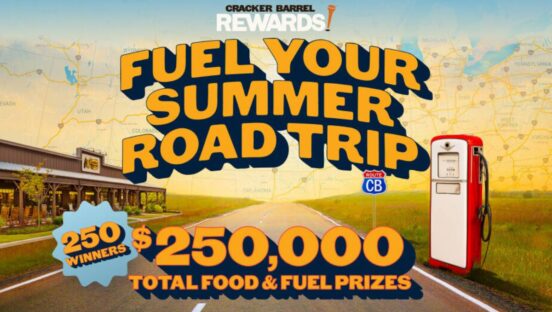 Cracker Barrel road trip sweepstakes graphic.