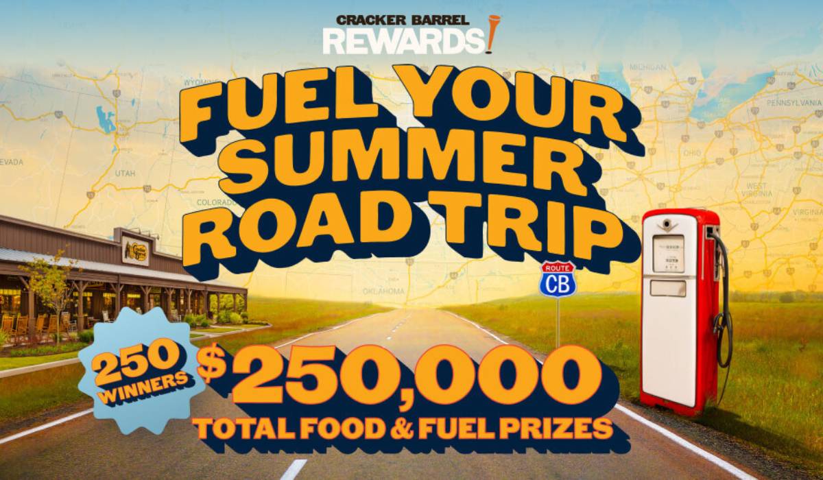 Cracker Barrel road trip sweepstakes graphic.