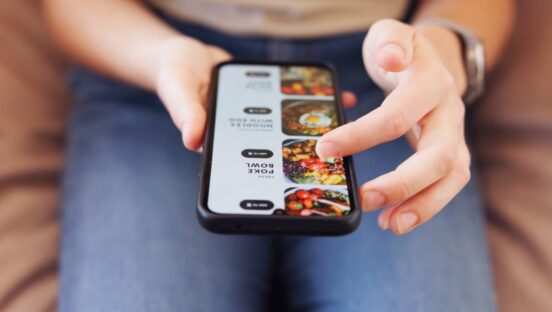 Restaurant delivery app on a phone.
