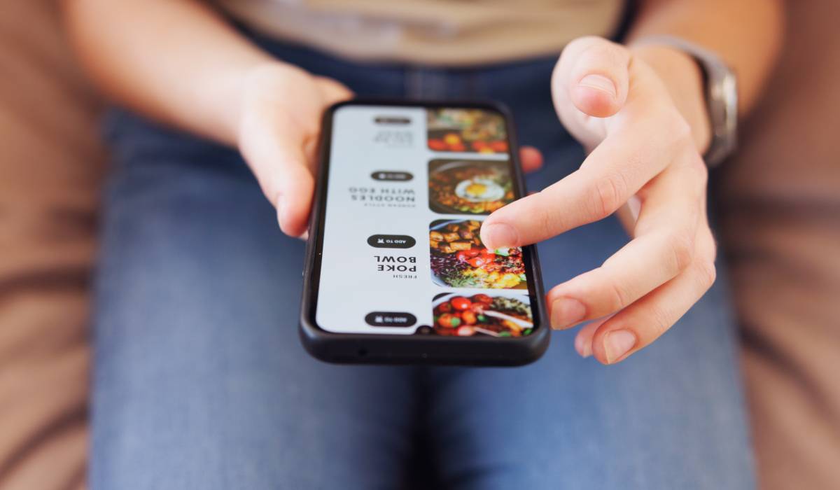 Restaurant delivery app on a phone.