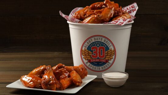 Glory Days Grill wings in a bucket.
