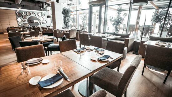 Inside of a restaurant.