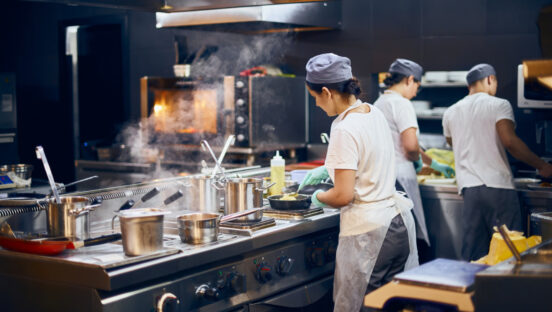 Restaurant kitchen.