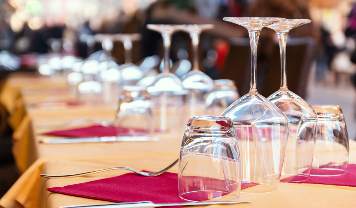 Clear Glasses In A Restaurant In The City Street