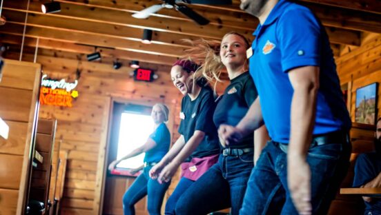 Texas Roadhouse line dancing.