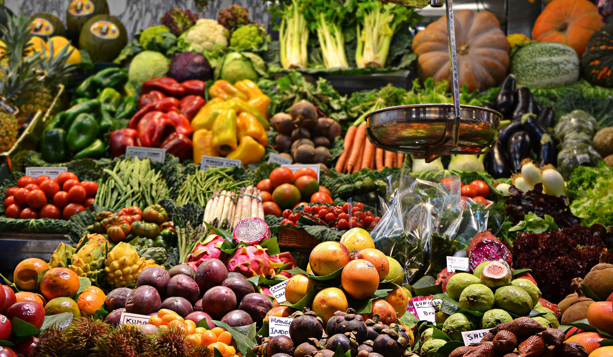 Assorted Fruits And Vegetables At The Market