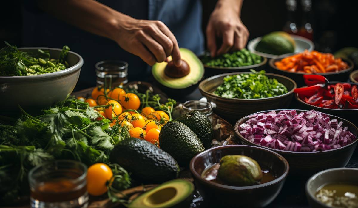 Vegetables inside a restaurants, generated with AI.